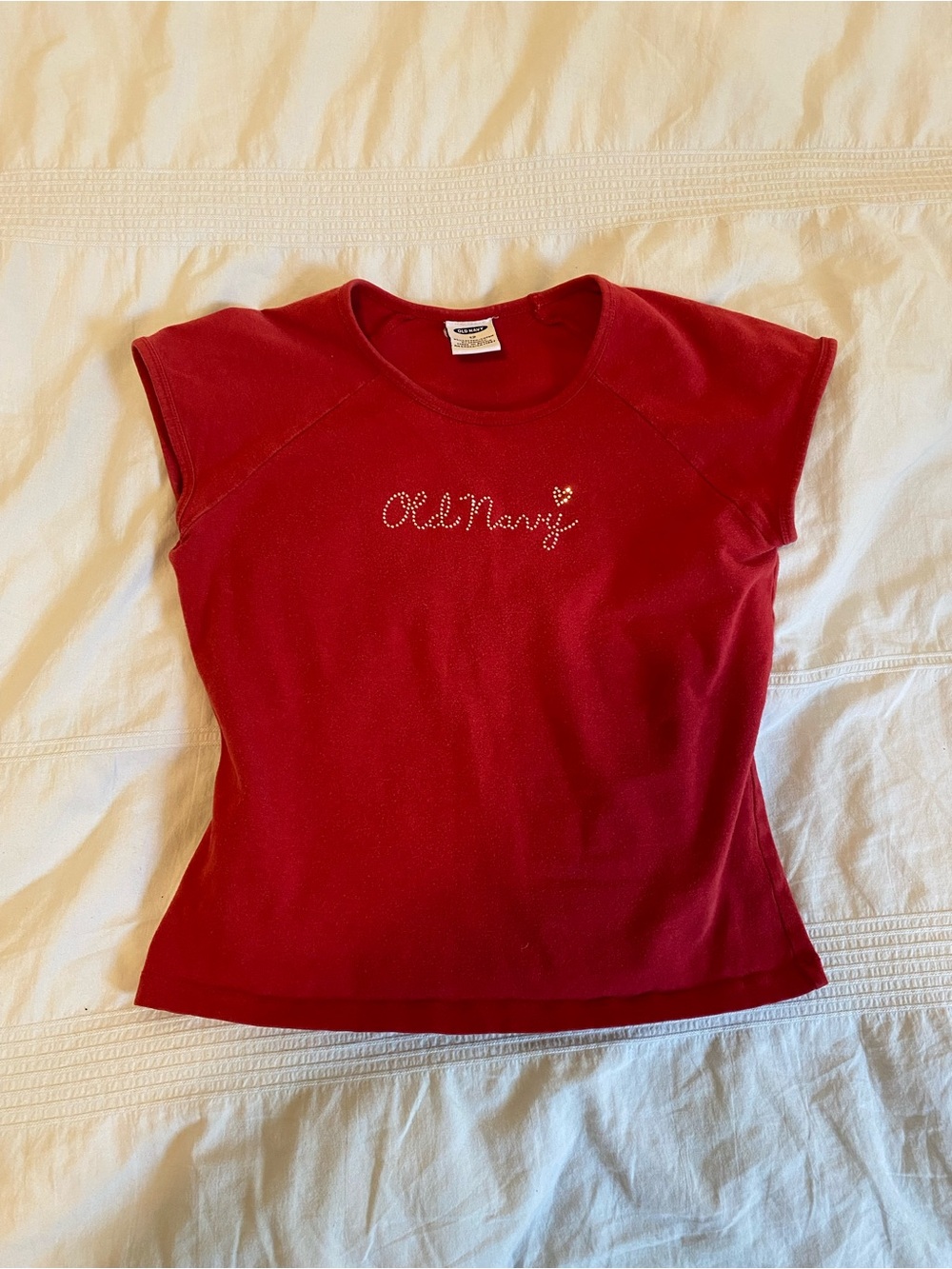 Y2K Old Navy Red Rhinestone Logo Tee